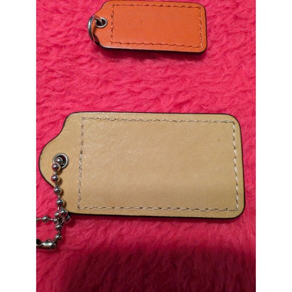 Coach Leather Hangtag Lot Tan Beige Embossed & Small Orange Silver Logo Charm - Picture 5 of 5